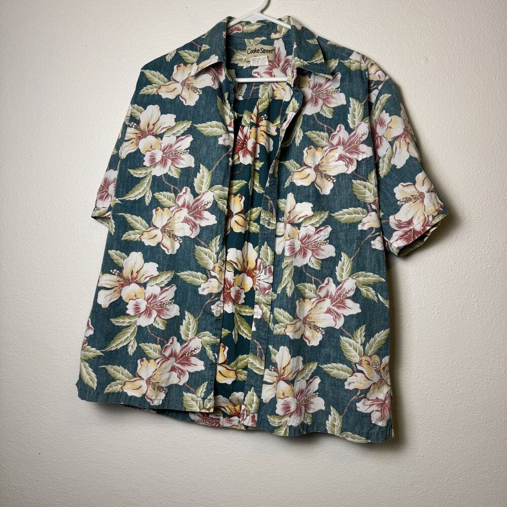 Vintage Cooke Street Hawaiian Shirt Made in USA Reverse Print Floral Fits S M